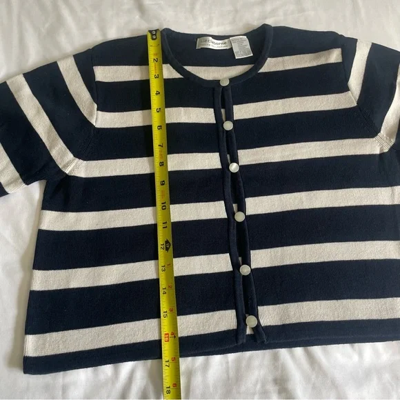 Liz Claiborne Cropped Navy Blue White Striped Nautical Inspired Button Cardigan - Picture 10 of 11